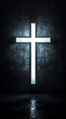 Naklejka premium Illuminated cross on dark wall