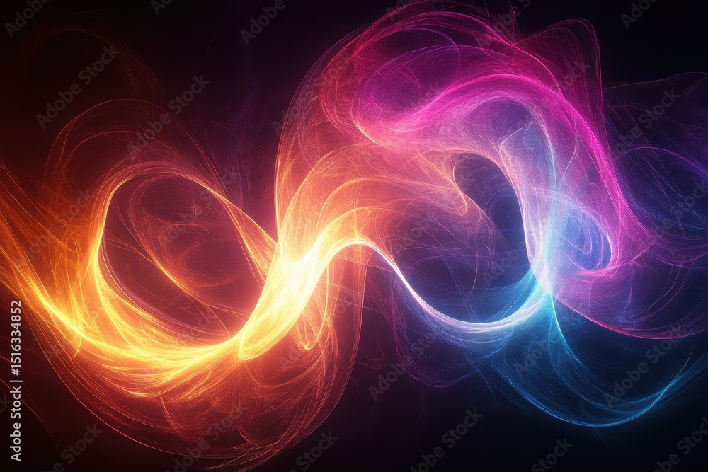Poster abstract image of vibrant, flowing energy waves on a dark background. use it for a modern and dynami