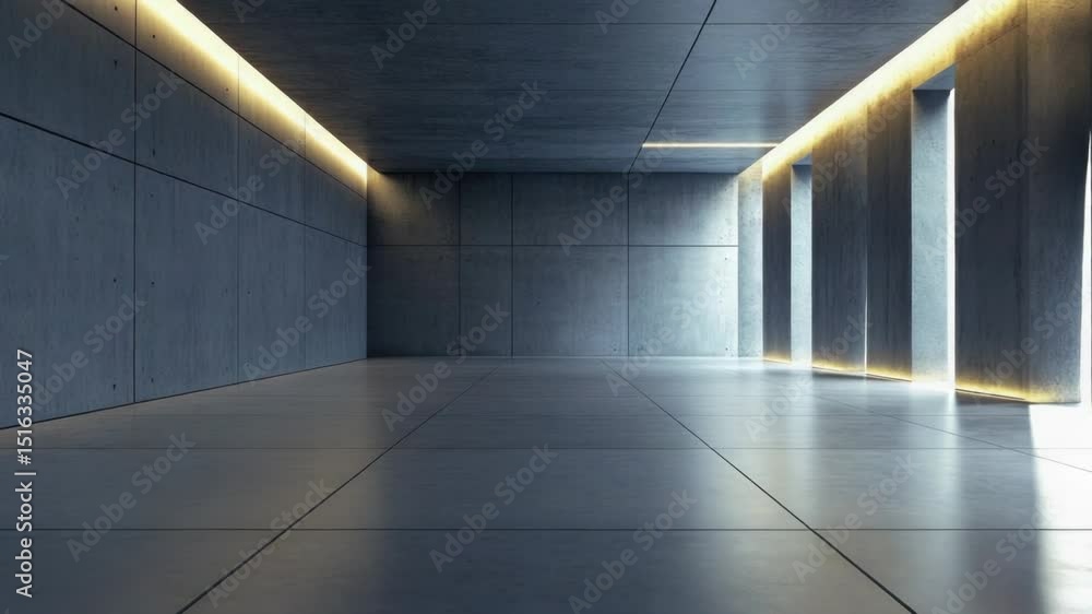 Poster a simple room with concrete walls and a few lights