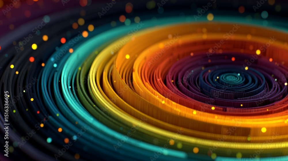 Poster abstract layered swirl with vibrant colors and particle effects
