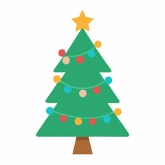 Festive Christmas tree with lights vector icon on white background.