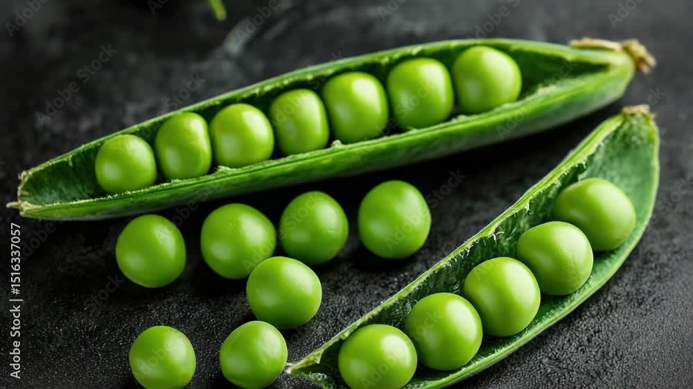Poster close-up shot of fresh peas arranged on a table
