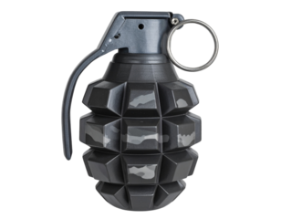 Modern Tactical Grenade with Digital Camouflage Pattern, Top-Down View, isolated on a transparent background