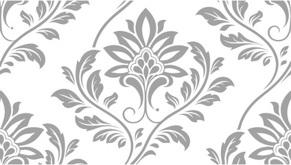 Elegant ornate Gray flower and vine design, decorative textile motif for interior and graphic projects

