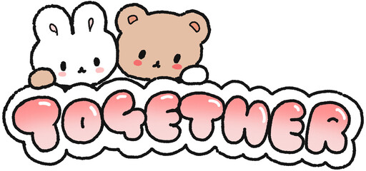 TOGETHER 문구 캐릭터 손그림 스티커 © titi.drawing