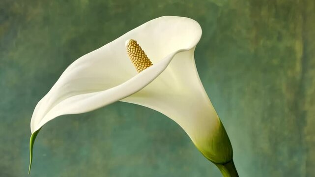 Elegant white Calla lily against a muted green backdrop