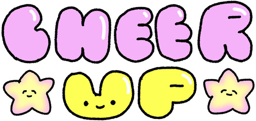 CHEER UP 말랑 텍스트와 별 캐릭터 스티커
