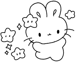 별들과 함께 있는 토끼 라인 손그림 컬러링 스티커