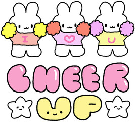 CHEER UP 문구와 응원 토끼 캐릭터 스티커 