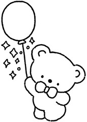 풍선을 든 리본 곰 캐릭터 라인 손그림 컬러링 스티커