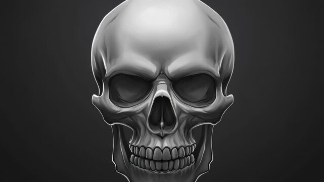 A silver skull against a dark black backdrop