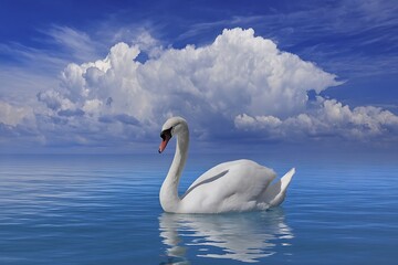 Obraz premium Swan serenity in calm blue waters