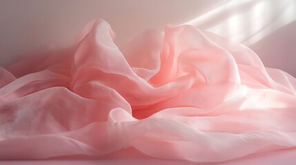 Elegance and Light: Soft Pink Fabric Drapery with Subtle Light Play