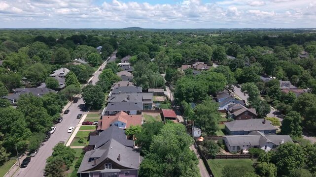 East Nashville Historic District is a neighborhood listed on the National Register in Davidson County, Tennessee - daytime forward aerial flyover