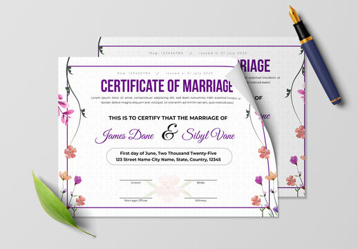 Floral Marriage Certificate Layout