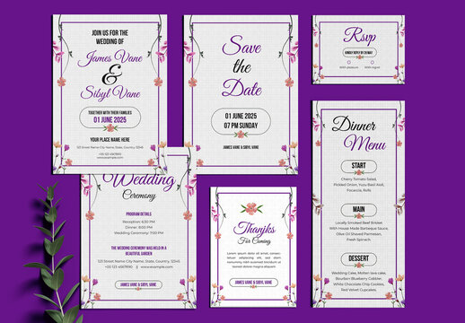 Floral Wedding Invitation Set Layout