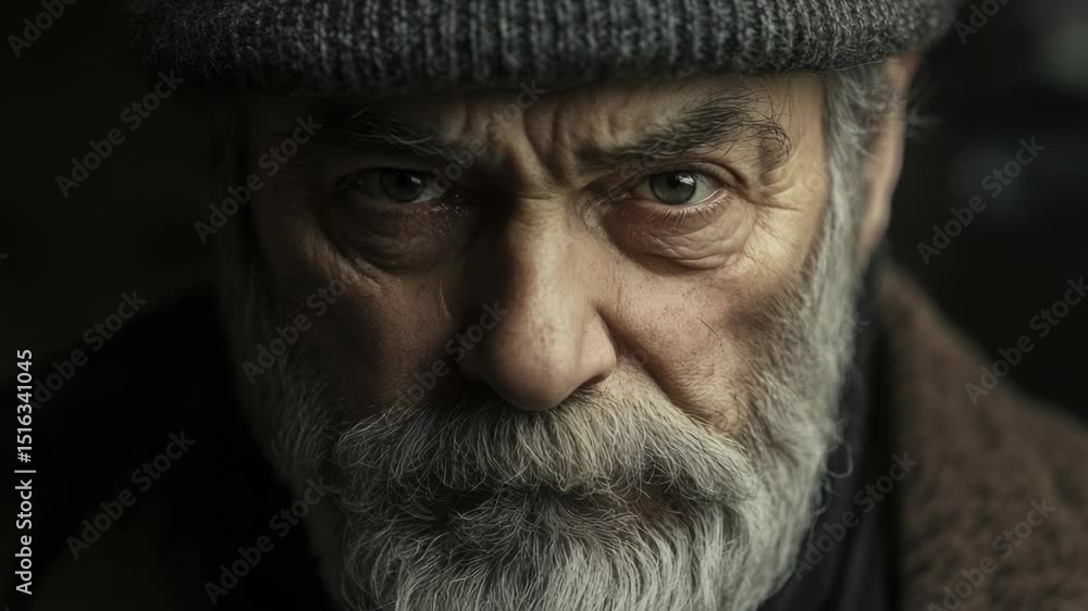 Poster close-up portrait of a man wearing a hat, suitable for use in editorial or commercial contexts