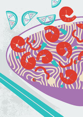 Noodles Asian cuisine illustrations kitchen menu