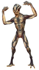 3D Rendering Blue Alien on White