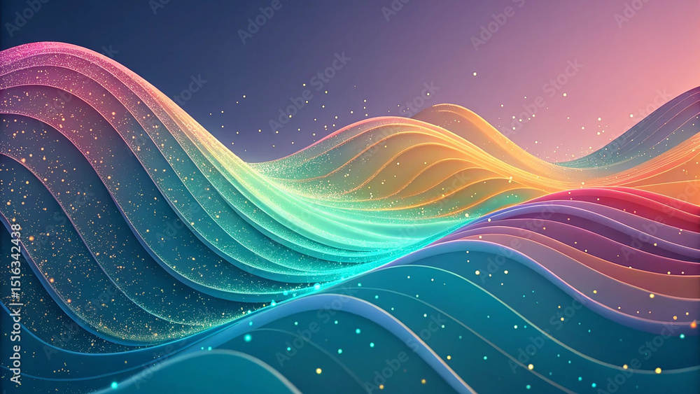 Fototapete abstract wave gradient curves and particles in dynamic 3d rendering style