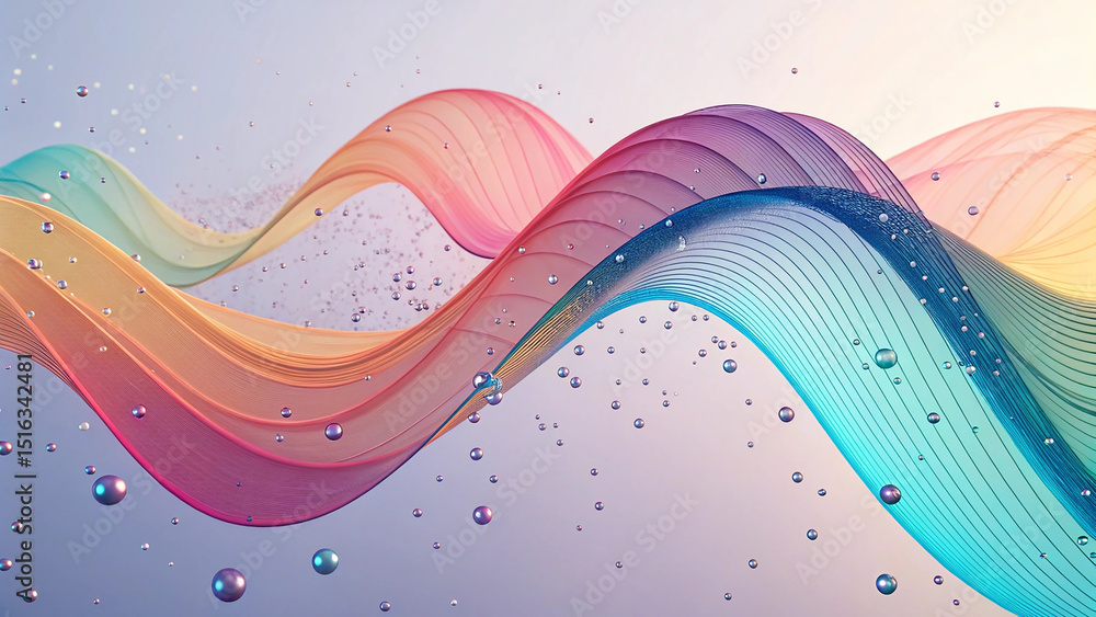 Poster abstract wave gradient curves and particles with glowing energy flow