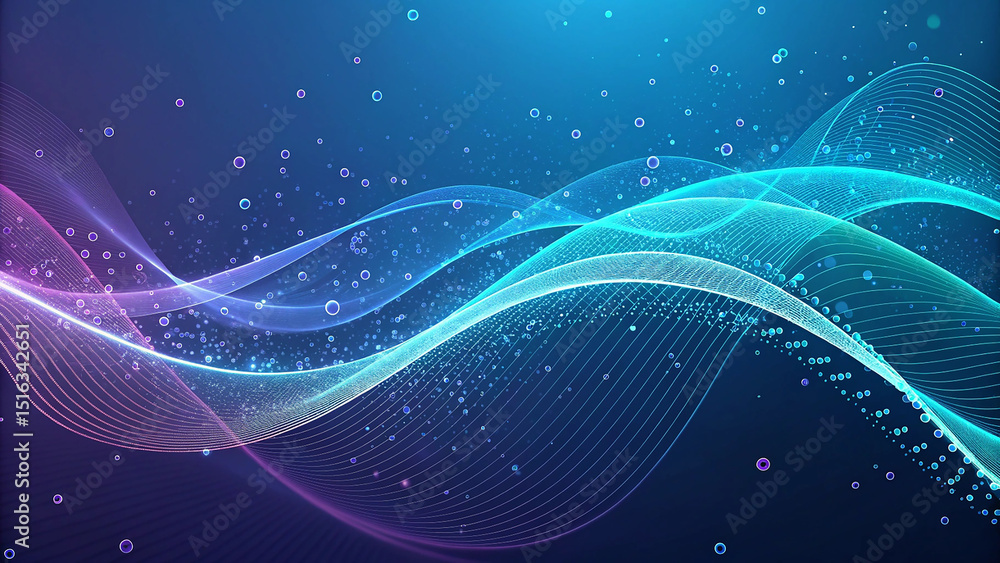 Poster abstract wave gradient curves and particles with modern digital feel