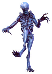 3D Rendering Blue Alien on White