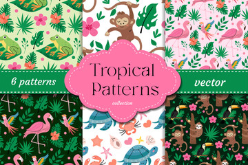 Summer drinks with fruits, ice and tropical vibes seamless pattern and poster for summer design, packaging, wall art, digital decor and printable party templates