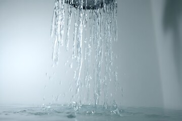 a sheet of heavy rain captured in sharp vertical streaks mid-fall, suspended crisply against pure