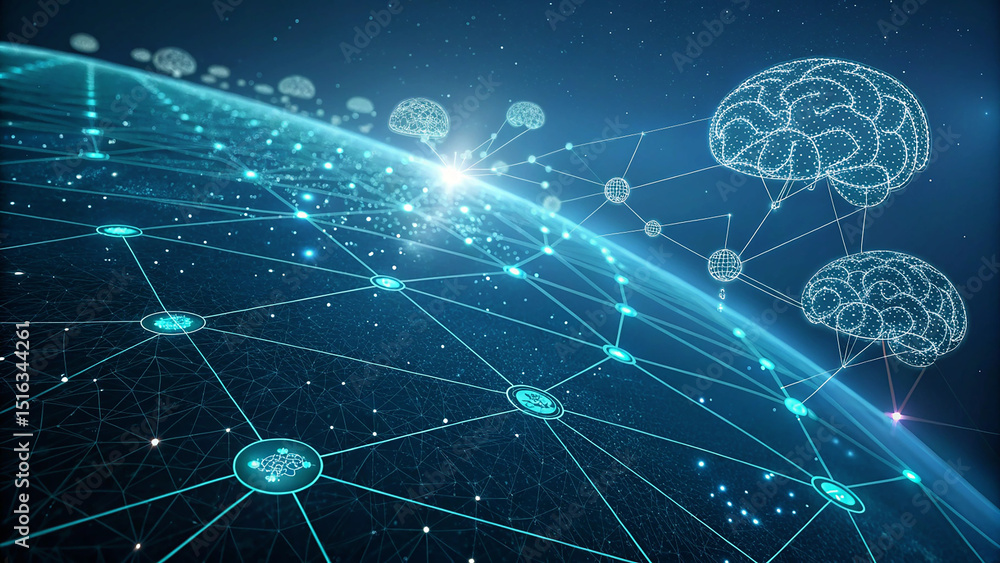 Poster cyber big data flow featuring blockchain and digital data streams