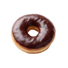 Delicious chocolate frosted donut on a white isolated background, showcasing its glossy finish and soft texture, perfect for sweet treats and desserts.