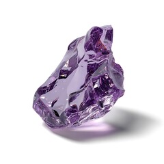 a shimmering amethyst fragment suspended, internal fractures refracting light into subtle purple hues, isolated crisply against pure
