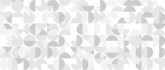 White trendy seamless background of circles and squares in modern Scandinavian style. Cover of gray geometric shapes in retro texture for wallpaper or packaging.