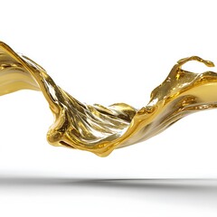 a shimmering sheet of liquid brass fluttering as if caught in a silent breeze, frozen mid-wave, captured in a high-end minimalistic studio layout on a pure