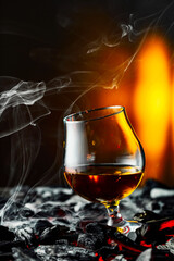 Snifter of brandy on a burning charcoal.