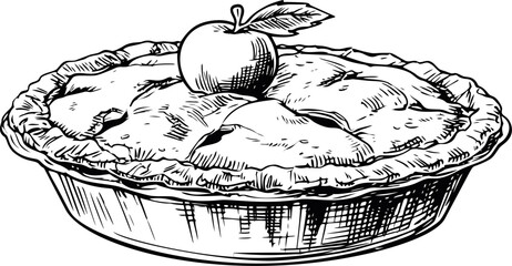Fototapeta na wymiar Traditional apple pie with detailed crust and apple illustration. Vector illustration