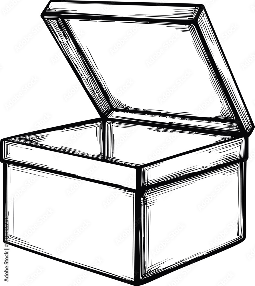 Poster open sketch style box with textured shading in black and white illustration. vector illustration
