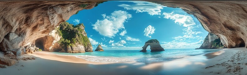 Panoramic View of Cathedral Cove Beach in Summer with No People During Daytime
