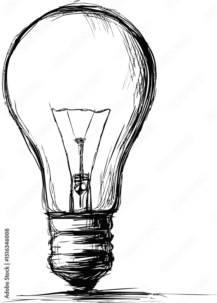 Poster intricate sketched outline of a light bulb, abstract art design in black and white. vector illustrat