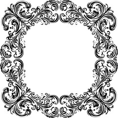 Ornate black floral corner frame with vintage design elements. Vector illustration