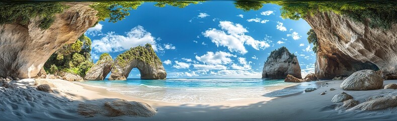 Panoramic View of Cathedral Cove Beach in Summer with No People During Daytime
