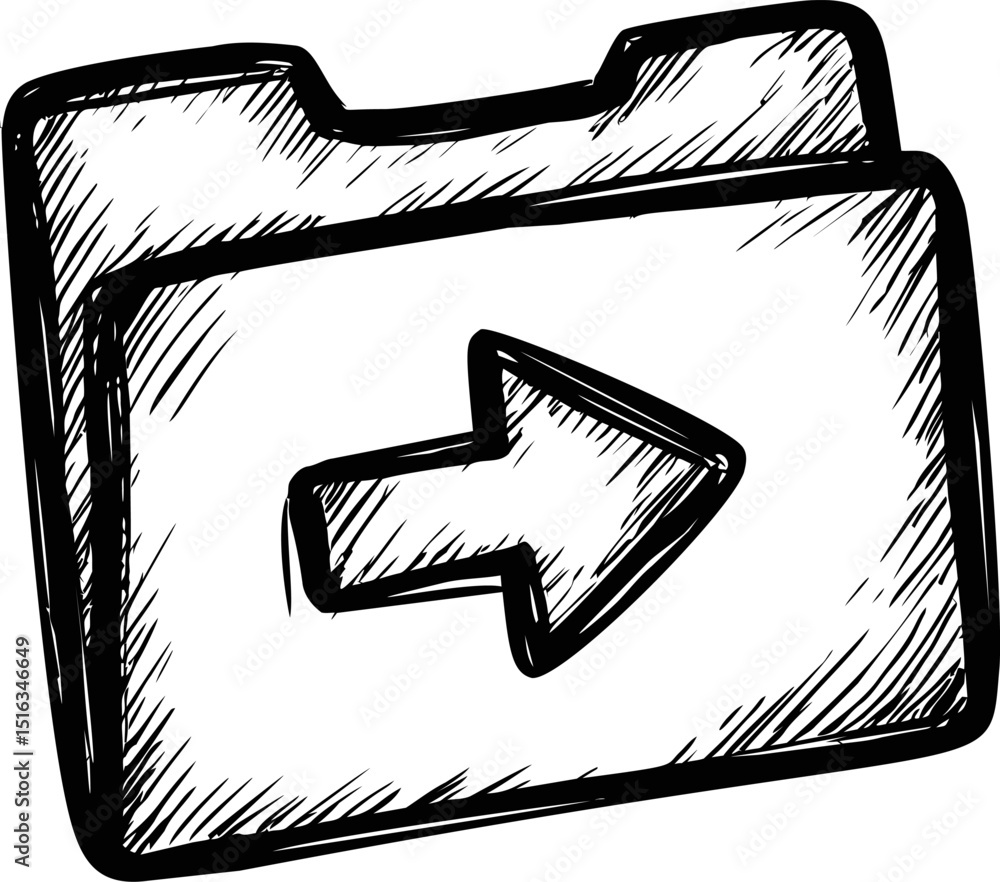 Leinwandbilder sketch style folder with arrow symbolizing file transfer. vector illustration