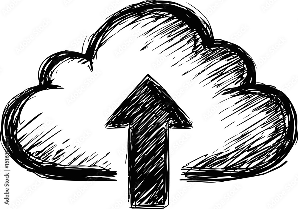 Aufkleber illustration of cloud with upward arrow symbolizing data upload concept. vector illustration