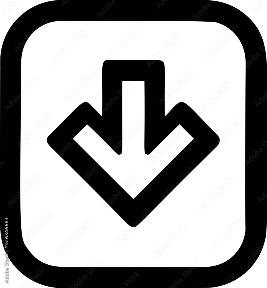 Aufkleber black downward pointing arrow in square frame sign with bold lines. vector illustration