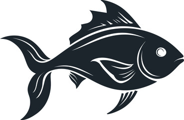Obraz premium Silhouette of a fish with detailed fins and tail in monochrome style artwork. Vector illustration