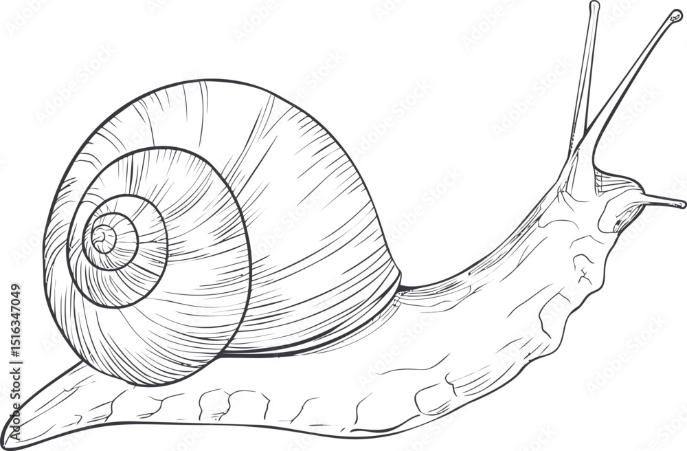 Aufkleber simple black and white line drawing of a snail with a spiral shell sketch. vector illustration