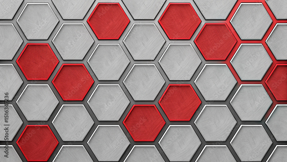 Aufkleber grey and red hexagons modern background with geometric layout
