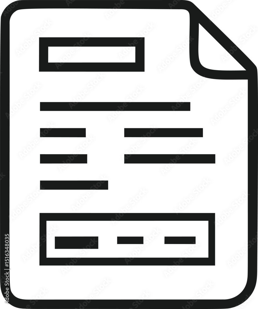 Poster simple black and white icon of a document with lines and symbols. vector illustration