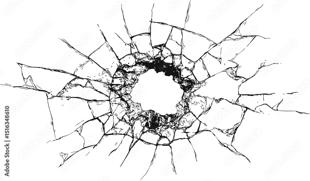 Poster broken glass with spiderweb cracks, concept of fragility. vector illustration