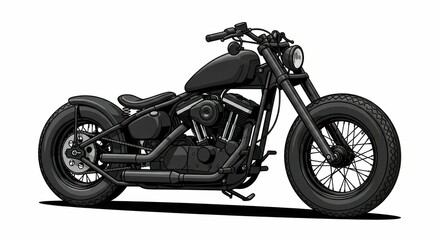 Obraz premium Illustration of a black chopper motorcycle on a white background